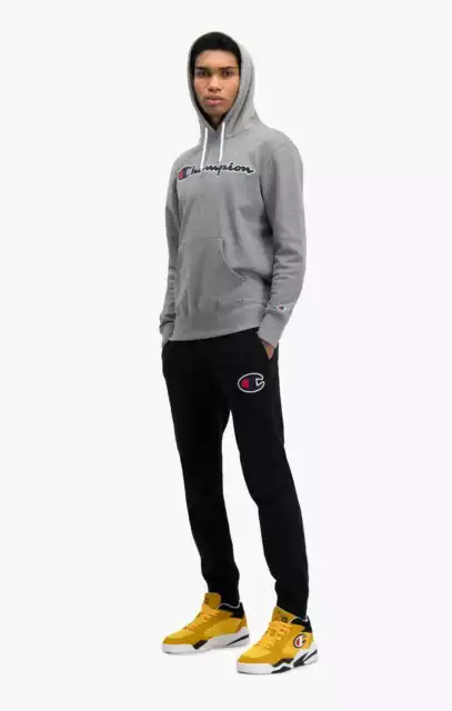 CHAMPION PANTALONE TUTA uomo nero con logo e polsino jogger con