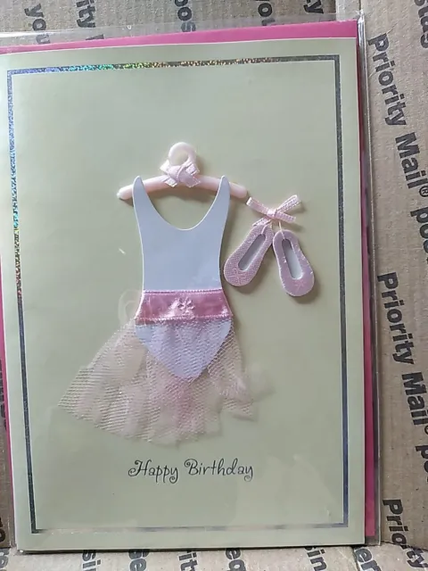 Burgoyne Greeting Card Happy Birthday Ballerina Outfit Hanger Shoes Embellishmen