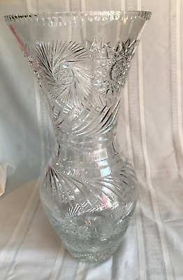 Vintage ~ American Brilliant Period ~ Large Clear Cut Glass Vase ~ Signed ~ 20"