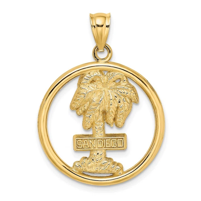 14K Yellow Gold SAN DIEGO Palm Tree Circle Charm