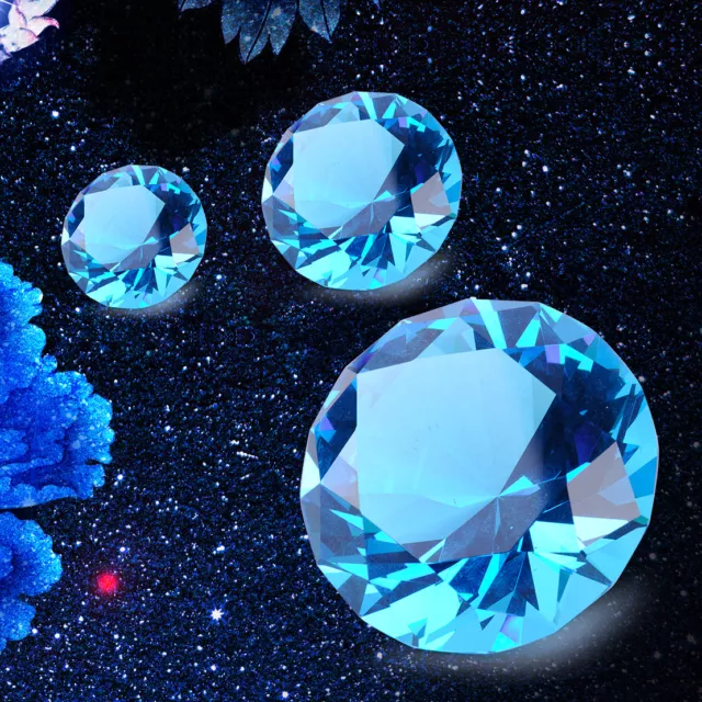 30/40/60mm Blue Crystal Paperweight Cut Glass Giant Diamond Jewel Decor Crafts