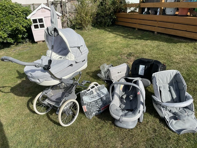 BeBecar stylo  class + pram & 3 In 1 Travel System In Grey,Car Seat,Pram & Cot.