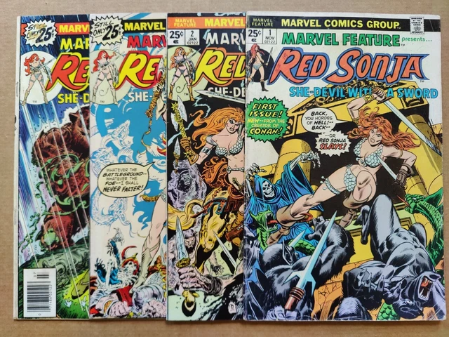 Marvel Feature 1 VG- 2 VG/FN 4 VG 5 VG- Thorne Red Sonja Lot of 4