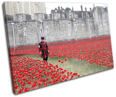Tower of London Poppies City SINGLE CANVAS WALL ART Picture Print