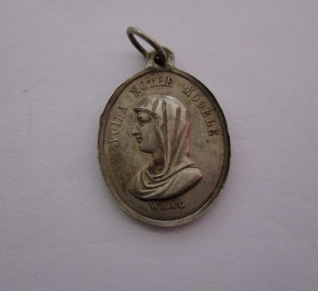 ANCIENNE MÉDAILLE RELIGIEUSE EN ARGENT MASSIF ND DE BREBIERES 14 mm N88