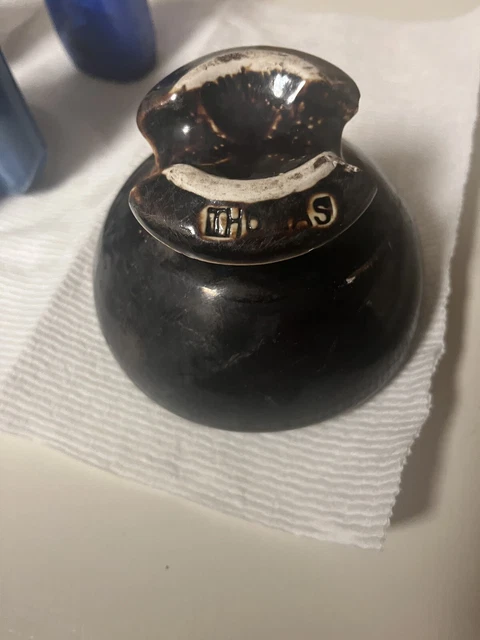 Vintage Brown Ceramic Porcelain Thomas Electric Power Line Insulator Saddle