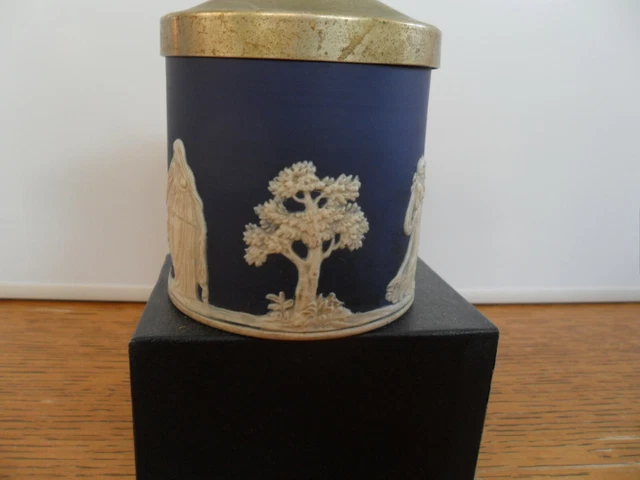 ADAMS Tunstal Cobalt Blue Jasperware Jam/Sugar Pot with Lid Free P & P