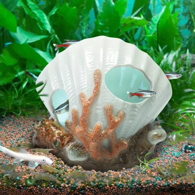 Safe Ceramic Aquarium Decorations Shell-Shaped Fish Tank Decor Cave for Hiding