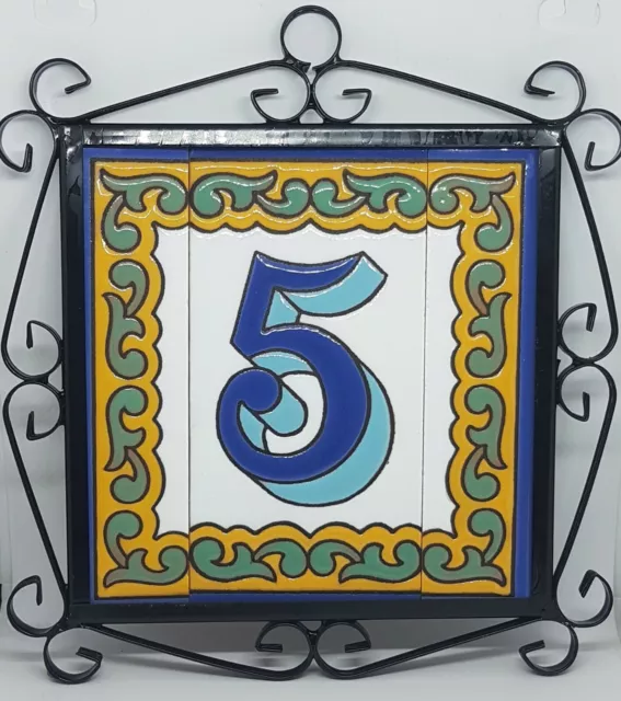 15cm x 7.4cm Hand-painted Spanish Ceramic Chalet Number, Letter Tiles & Frames