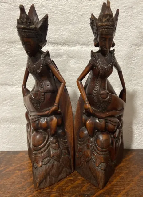 Vintage Indonesian Ebony Carved Bookends Of Dancing Ladies