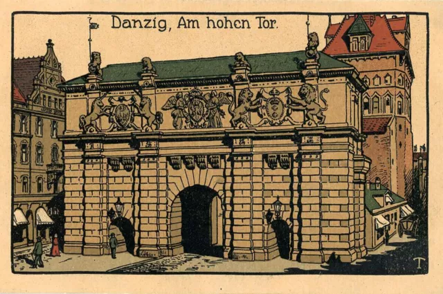 AK Danzig,  Gdansk, Am hohen Tor, Künstler-Stein-Zeichnung,  ungelaufen, um 1910