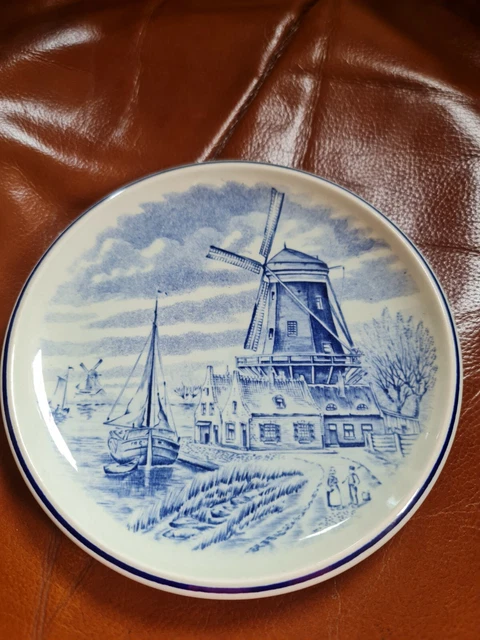 Vintage Delft Hanging Plate With Windmill Scene
