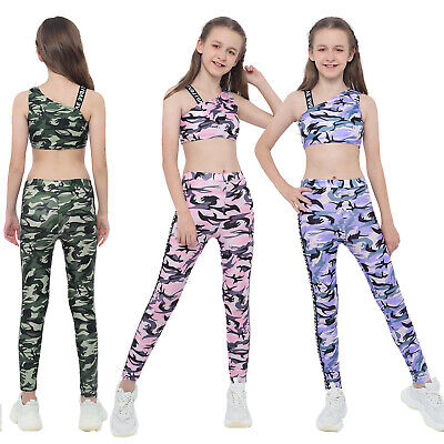 Mädchen 2tlg. Trainingsanzug Tarnung Sportbekleidung Set für Fitness Gym Jogging