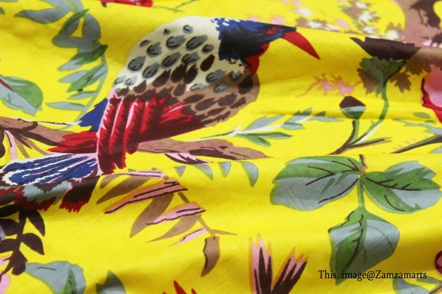 2.3m Oiseau Tissu Imprimé Indien Main Bloc Vêtements Loisirs Créatifs 100% Coton