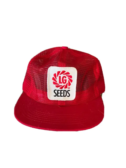 LG Seeds Nylon Mesh Trucker Hat Cap Red with White Name Patch