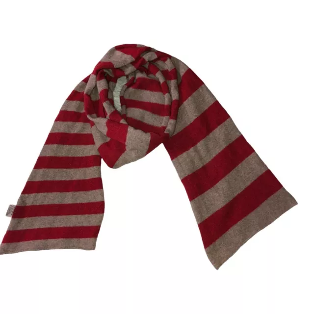 JUCCA Wool Cashmere Blend Tan Red Stripes Scarf Made In Italy