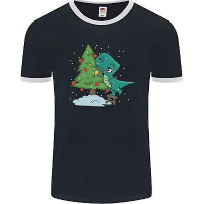 Funny T-Rex Christmas Tree Dinosaur Mens Ringer T-Shirt FotL