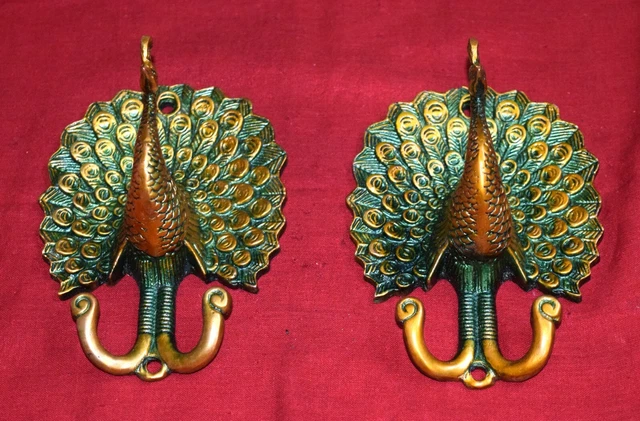 Set Of 02 Pieces Brass Peafowl Hook Beautiful Peacock Hanger Wall Hook EK550