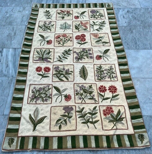 French Style Vintage Aubusson Handmade Boho Aubusson Rug Chain Stitch Rug 3x5 ft