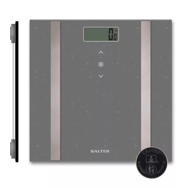 Salter Digital Bathroom Scale Fitness Analyser BMI Body Weight Glitter Grey