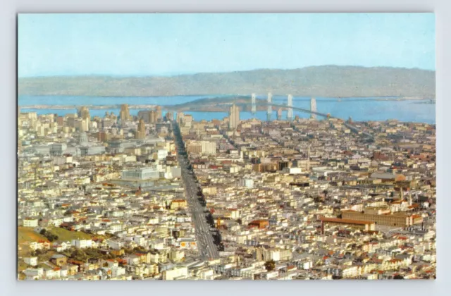 Postcard California San Francisco CA Downtown Market Street Aerial 1960s Chrome