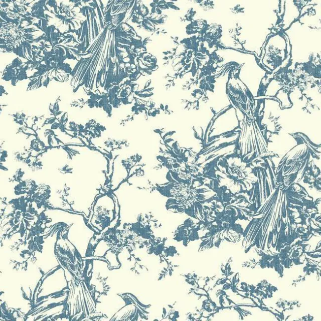 Traditional  York wallpaper Ashford Toiles Exotic Plumes Blue and White  RP7356