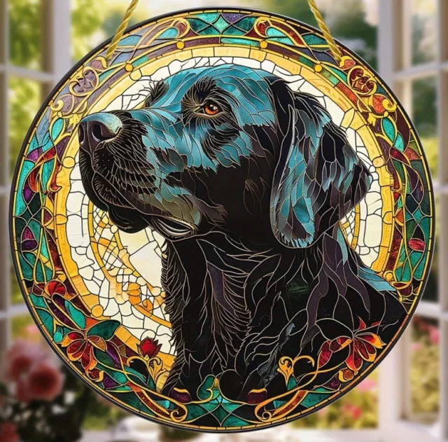 Black Retriever Labrador 2 Dog Lover Suncatcher Plaque Gift Present Window Love
