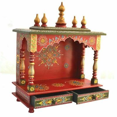 Handcrafted & Hand painted Wooden Temple / Mandir Of Red & Green (18" x9" x21")
