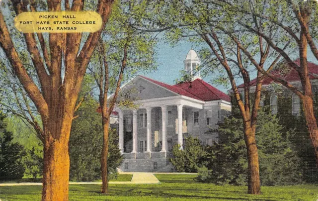 HAYS, Kansas KS   PICKEN HALL~Fort Hays State College  1952 Kropp Linen Postcard