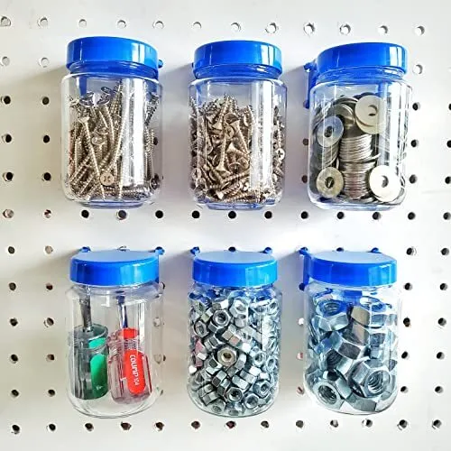 6 Pack Tall Pegboard Accessories Organizer Storage Jars Pegboard Attachments