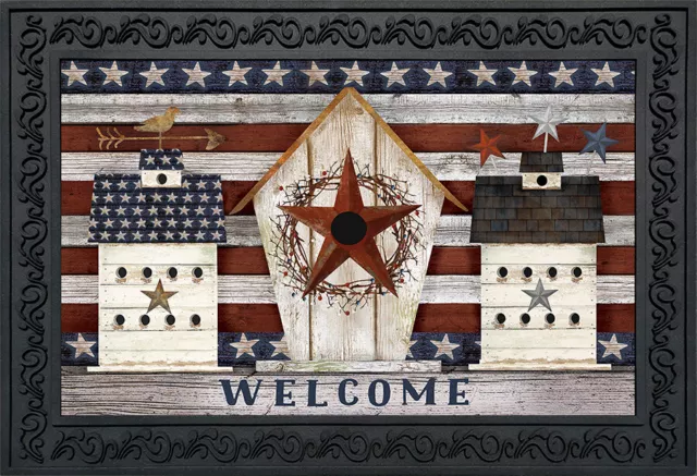 Rustic American Birdhouse Primitive Doormat Welcome Patriotic 18" x 30"