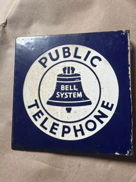 VINTAGE Bell Systems Public Telephone Double Sided Porcelain Flange Sign 11”