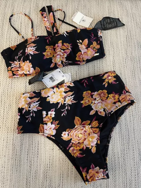 Volcolm Garden Variety Floral Cheeky 2 Piece Bathing Suit Womens Size M NWT