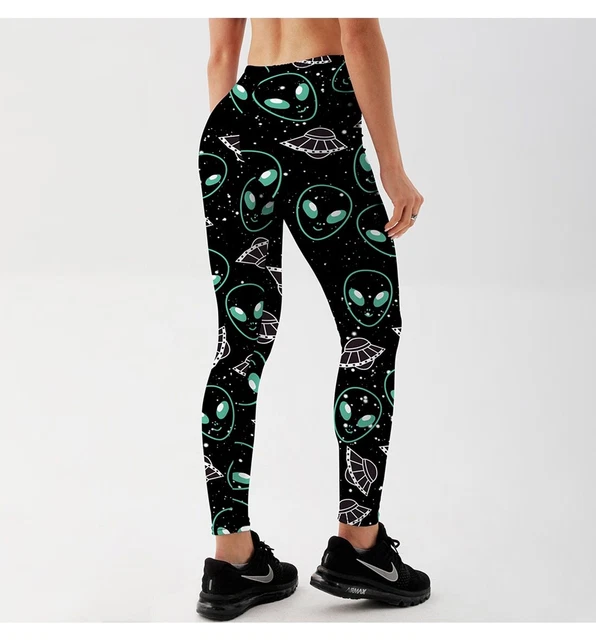 Women Girls Leggings Sports Yoga Pants Digital 3D Printed Alien Faces UFO's