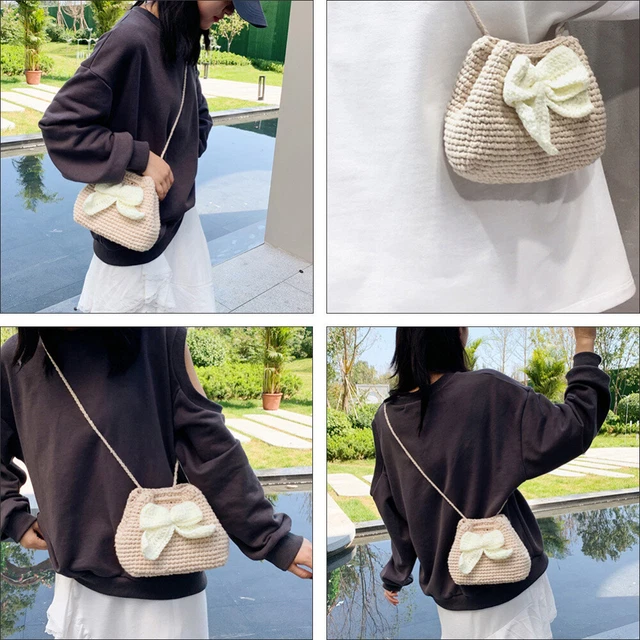 Knitted Drawstring Purse End Bag Summer Purse Shoulder Bags 2