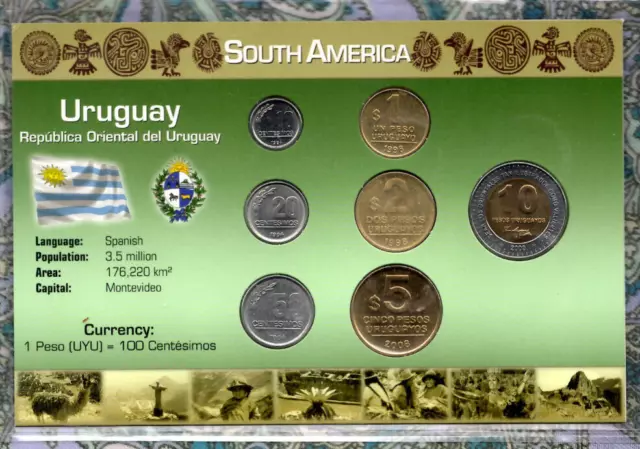 Littleton World Coin Set Uruguay 1994-2008 10 Pesos 2000 2,1 Peso 1998