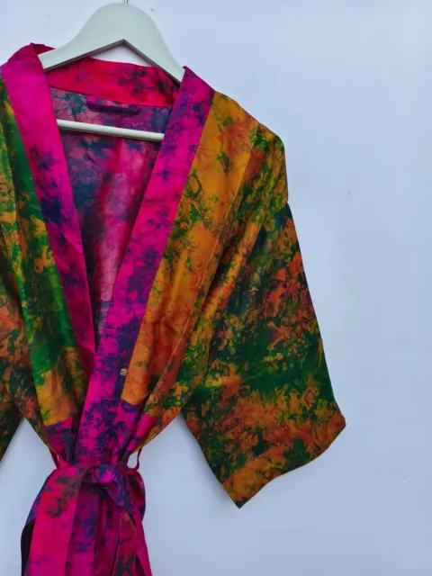 SUMMER WEAR WOMAN'S Clothing Patchwork Soft Silk Tie Dye Kimono Robe, T ...