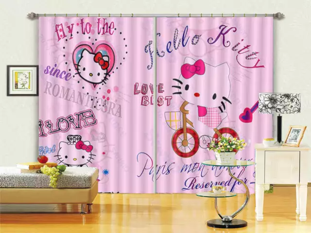 Cute Hello Kitty Bike 3D Curtains Blockout Photo Printing Curtains Drape Fabric