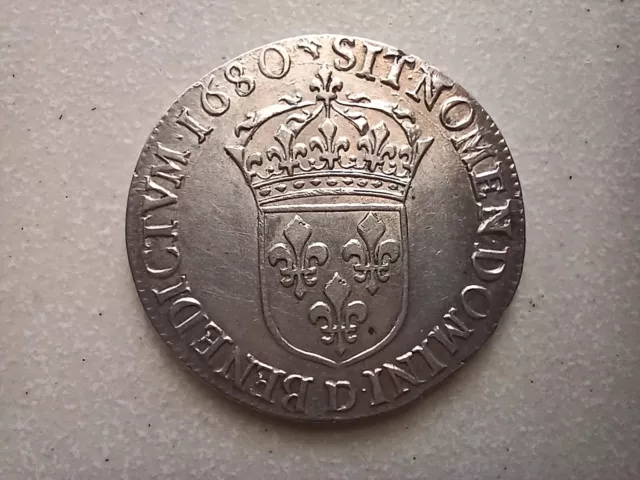 Rare 1/2 Ecu à la Cravate Louis XIV 1680 D (Lyon)