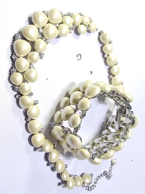 Collier Vintage En Argent Massif Avec Perle Et Strass - Très Bon état (TBE) - Occasion
