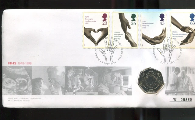 1998 UNITED KINGDOM National Health Scheme PNC with NHS 50p Coin G-229 ...