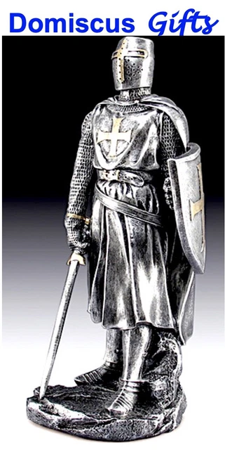 12" NEW! Armored Knight SWORD Crusader Medieval GOLD Cross COLLECTIBLE Figurine