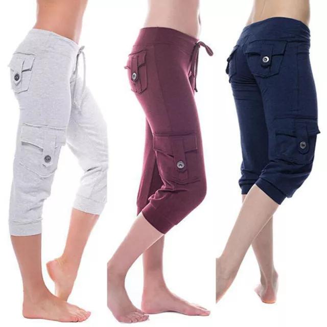 Capri-Jogginghose Jogginghose Cargohose Kordelzug Verkürzter Sport N