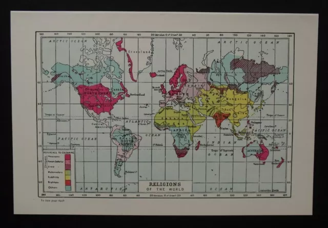 Vintage Map: Religions of the World, New Universal Encyclopedia, 1949