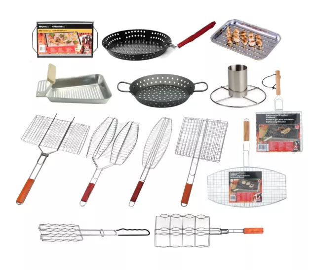 BBQ Grill Meat Burger Fish Basket Rack Barbecue Woks Pan Trays Mesh Food Outdoor