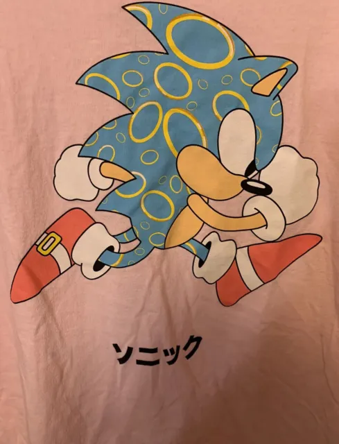 Sonic the Hedgehog Mens Sz XL Swag Kanji Rings Graphic Short Sleeve Pink T-Shirt