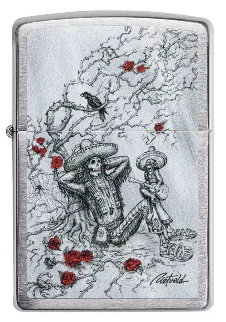 Zippo Lighter Rietveld Day Of The Dead Brushed Chrome GENUINE Brand New & Boxed