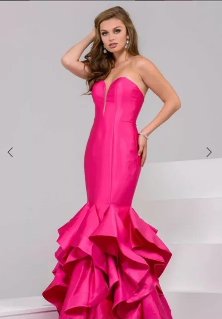 Jovani fuchsia mermaid evening prom gown size 4 msrp $649 41178a