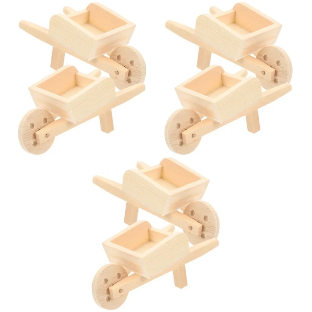 Miniature Brouette Bois 10 Mini Brouettes En Bois - Déco Maison De Poupée Ou Jardin Miniature - 12x5.5cm Accessoires Maison Poupée