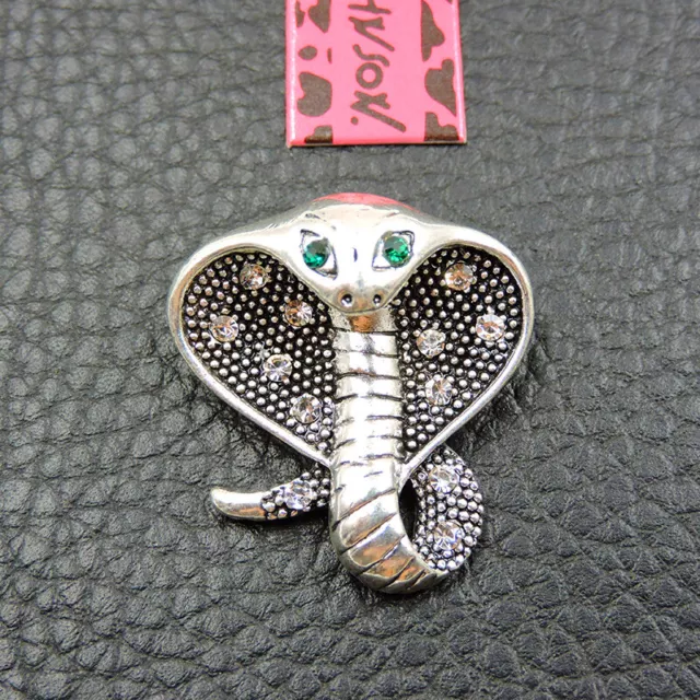 New Silver Enamel Bling Crystal Cute Snake Betsey Johnson Brooch Pin Gift